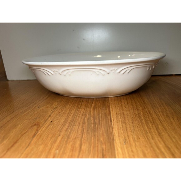 Pfaltzgraff Oval Serving Bowl White Embossed Scroll Stoneware Made in USA Dish - Picture 1 of 9